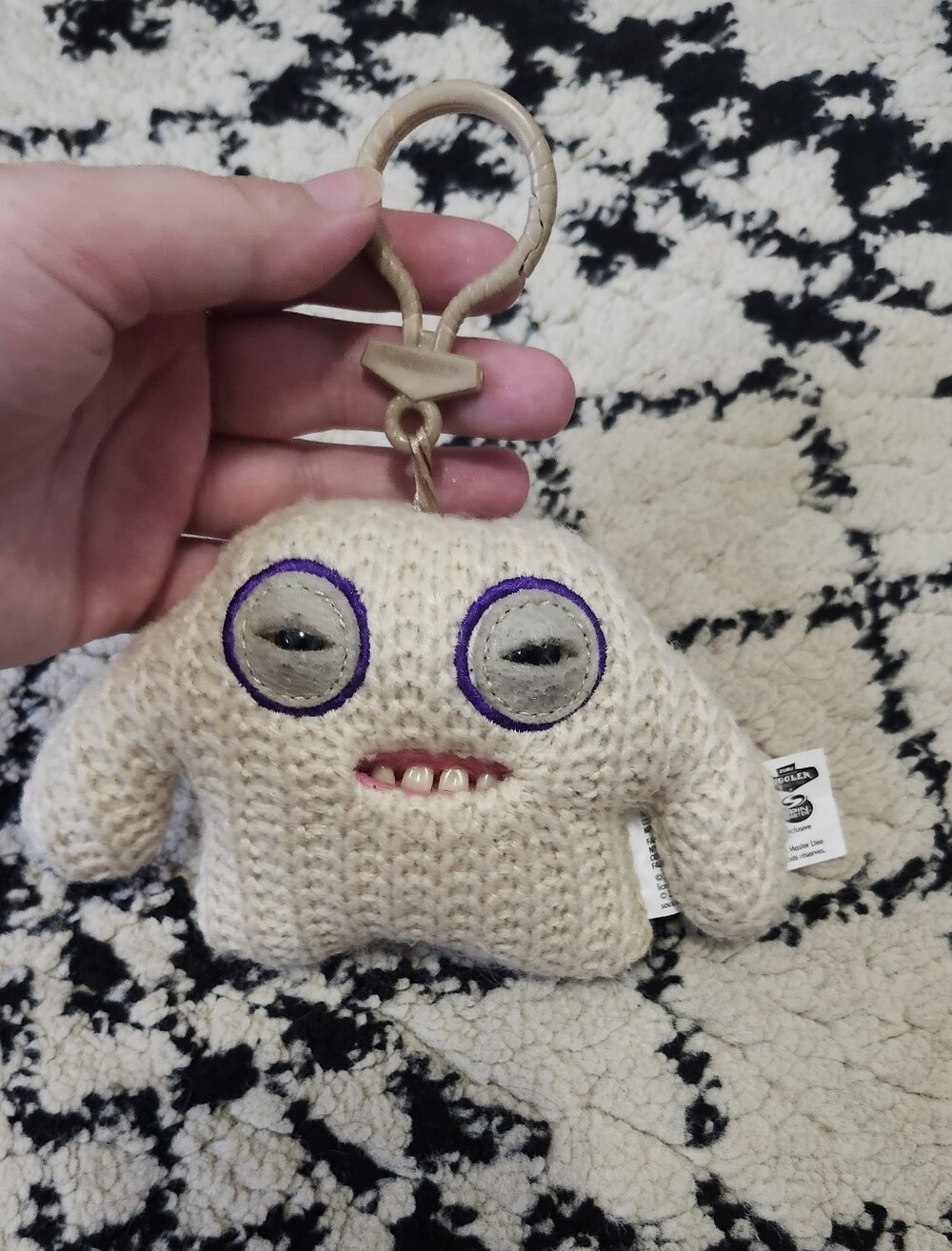 Fuggler Cream Knit Monster Key & Card Holder Keychain with Purple Eye Accents